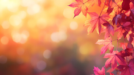 Fototapeta premium Autumn maple leaves under the sunlight