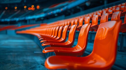 Obraz premium Rows of Orange Plastic Seats in a Stadium