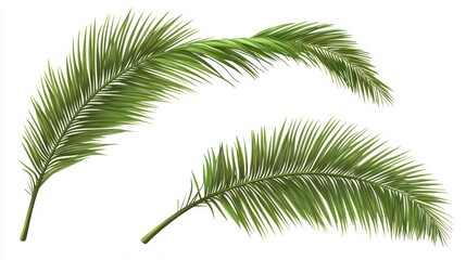 Obraz premium Two Green Palm Fronds Isolated on White Background.