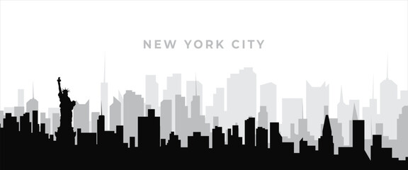 Fototapeta premium Black silhouette sketch of new york city skyline illustration design.flat illustration of New york USA in silhouette design