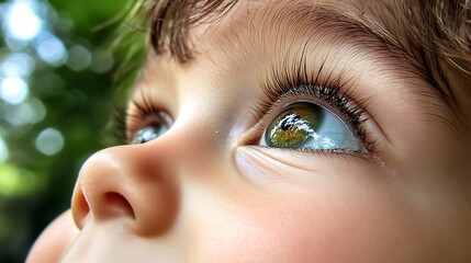 Close Up of a Child s Eye with Green Iris and Reflections