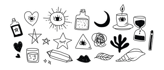 Sketch line style elements set , elements Hand-drawn style, Hand drawn cartoon effect emotion bang, boom, pow, wow. vector illustration. isolated on white background.