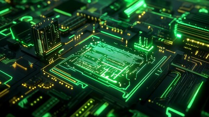 Fototapeta premium X-Ray View of a Computer System with Intricate Circuits showcasing the complex network of pathways that power modern technology. The image symbolizes innovation, data flow, connectivity, digital infra
