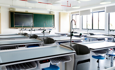 Empty chemistry laboratory in the school