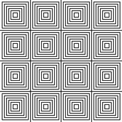 A seamless black and white geometric pattern, consisting of layered square shapes, creates an interesting visual effect. Suitable for various creative projects or decorative elements.