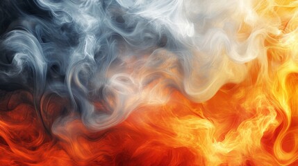 Fototapeta premium Against a black background of vape smoke, dense swirls of multicolored smoke in red, blue, and white create a dramatic effect