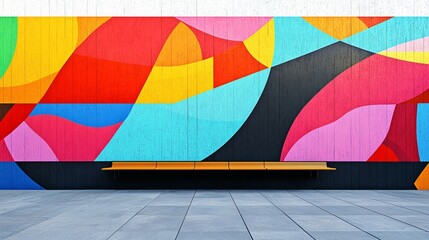 Color-blocked graffiti wall, large sections of bright colors