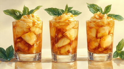 Refreshing beverage with ice and mint, perfect for summer gatherings or relaxing at home. Ideal for thirst-quenching moments.