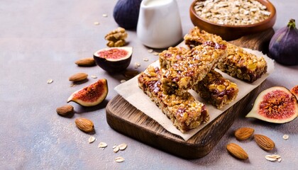 Homemade granola energy bars with figs, oatmeal, almond