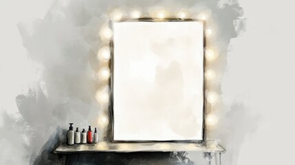 A well-lit vanity mirror with cosmetics in a stylish room, perfect for a morning routine or makeup application