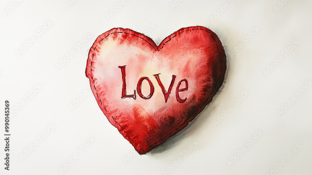 Poster a colorful heart-shaped cushion with the word love written on it, perfect for expressing affection d