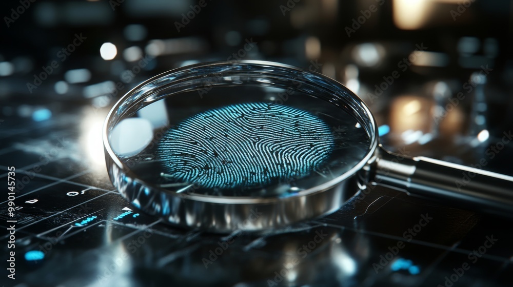 Fototapete the magnifying glass emphasizes identity verification in the kyc process, enhancing financial securi