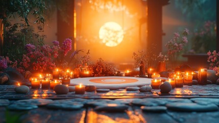 Candles and Moonlight in a Mystic Garden