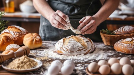 Fototapeta premium Making bread culinary dark background front view generated by ai