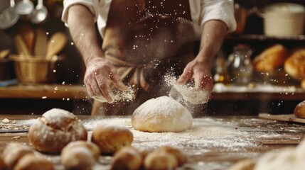 Making bread culinary dark background front view generated by ai