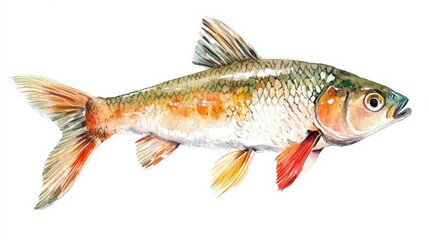 Colorful watercolor representation of a fish swimming gracefully in the water during a calm afternoon