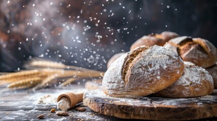 Making bread culinary dark background front view generated by ai