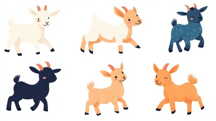 Fototapeta premium Playful Baby Goats Jumping on White Background