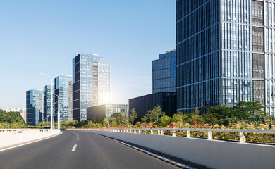 Highway overpass near office buildings