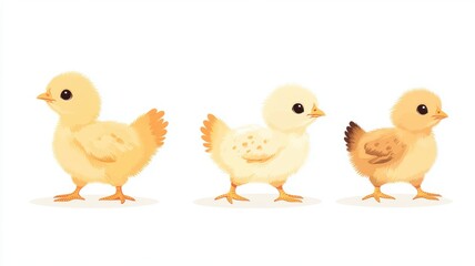 Naklejka premium Cute Baby Chicks Walking Isolated on White Background