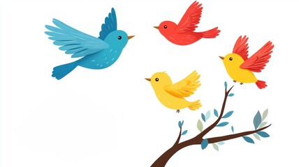 Obraz premium Colorful Baby Birds Flying from Nest