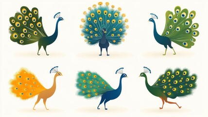 Colorful Baby Peacocks Displaying Feathers in Nature