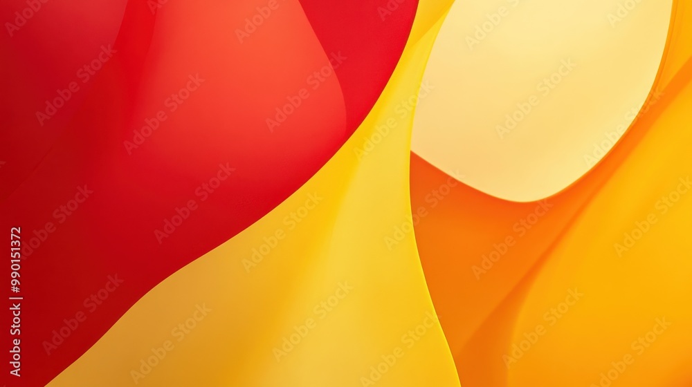 Poster Colorful abstract design featuring flowing layers of red, yellow, and orange on a smooth surface, creating a warm and vibrant visual effect