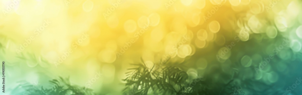 Poster a blurry green background with a few trees and a yellow background