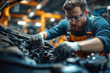 Mechanic Working on Car Engine