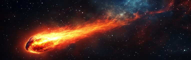 Fototapeta premium A bright comet streaks through the night sky, illuminating the cosmos with its fiery tail during a clear, starry night