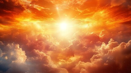 Fototapeta premium A stunning sunset reveals vibrant orange and golden hues blanketing the clouds during twilight in a tranquil sky