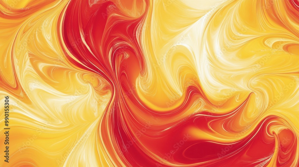 Poster Vibrant swirling patterns of red, yellow, and orange creating a mesmerizing abstract design in a dynamic composition