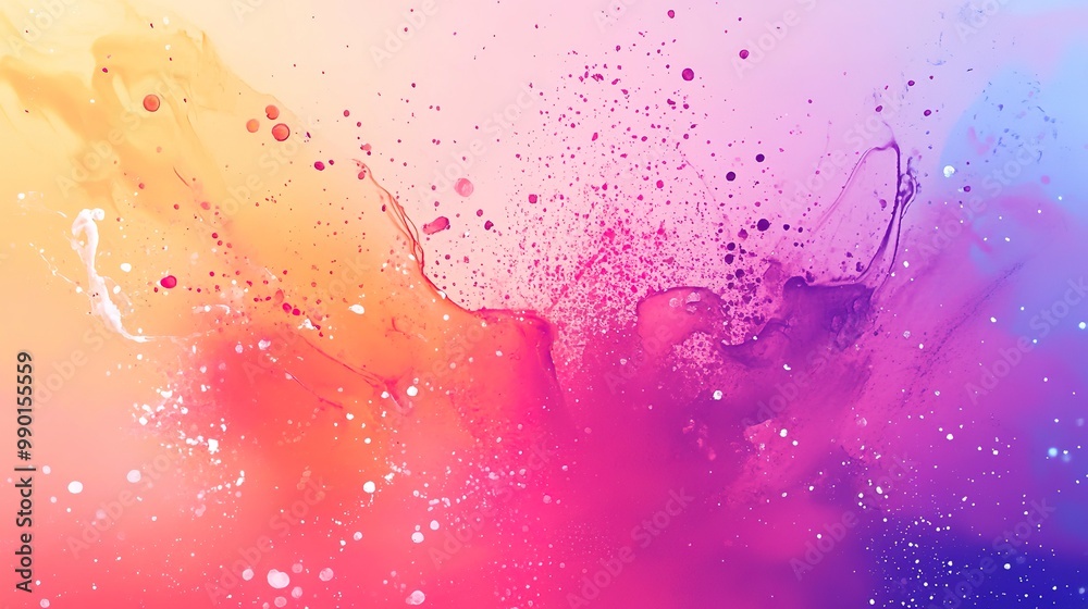 Wall mural bright abstract background with splashes of colorful paint on gradient surface 