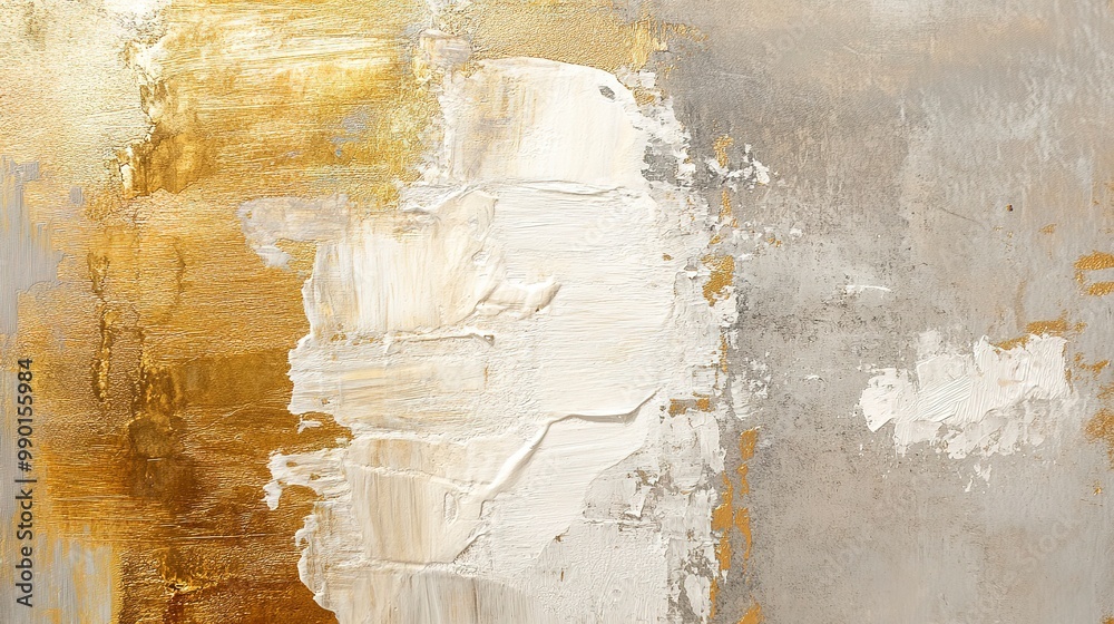 Poster Art modern oil and acrylic smear blot canvas painting wall. Abstract texture gold, bronze, beige color stain brushstroke texture background. 