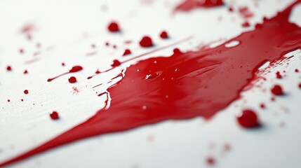 A close-up shot of a red substance on a white surface, possibly blood or paint  