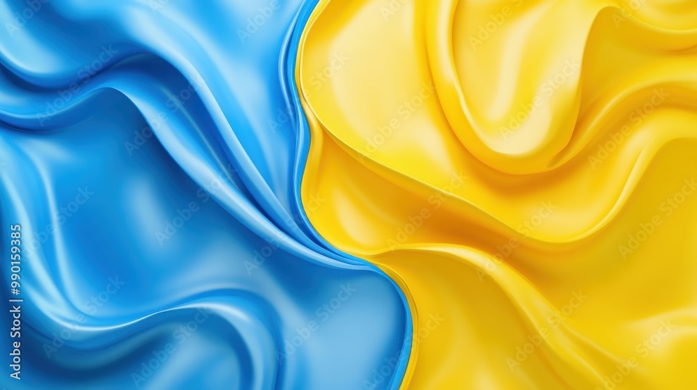 Aufkleber a close-up view of flowing blue and yellow fabric, symbolizing unity and identity in a vibrant, arti
