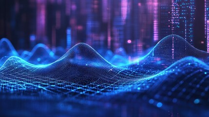 traffic in the city, Business graph waves and technology graph, Abstract blue technology background with a cyber network grid and connected particles, digital connectivity with abstract, Ai.