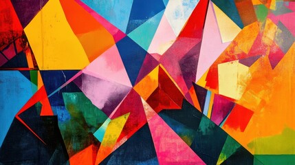 Fototapeta premium Vibrant abstract artwork featuring geometric shapes and bold colors in a lively composition