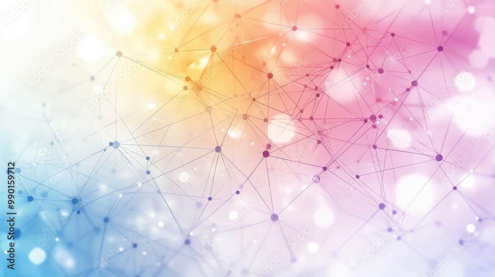 Poster colorful abstract background with interconnected lines and dots representing digital networks and te