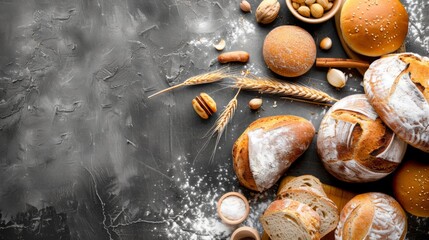 Obraz premium Making bread culinary background top view ggenerated by ai
