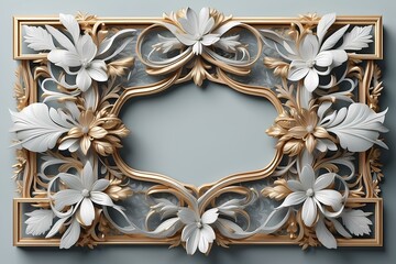 luxurious golden floral frame with symmetrical baroque patterns and elegant craftsmanship