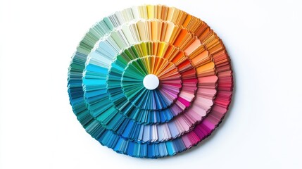 Artistic color wheel featuring warm and cool tones, each segment clearly defined and isolated against a clean white background, perfect for design use