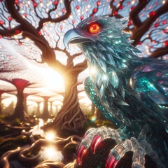 Fototapeta premium Glassy Majesty: The Diamond-Eyed Eagle on a Prism of Stone