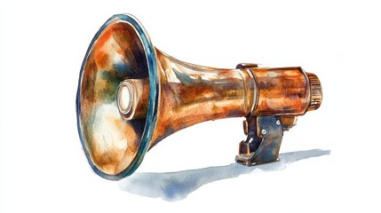 Obraz premium Artistic illustration of a vintage brass megaphone showcasing detailed craftsmanship and design principles