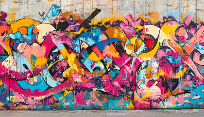 Fototapeta premium A graffiti-covered urban wall, showcasing vibrant colors, bold lines, and an edgy, artistic vibe