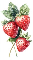 Fresh strawberries with green leaves arranged in a cluster, showcasing natural colors and textures, perfect for culinary inspiration
