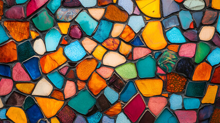 Rainbow-colored ceramic tiles transparently arranged in a mosaic pattern ,Abstract wallpaper featuring intricate colorful tile patterns up close,A close up of a colorful mosaic with a black background