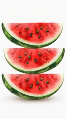 Fresh watermelon slices arranged neatly on a white background, showcasing vibrant colors and juicy texture ideal for summer snacks