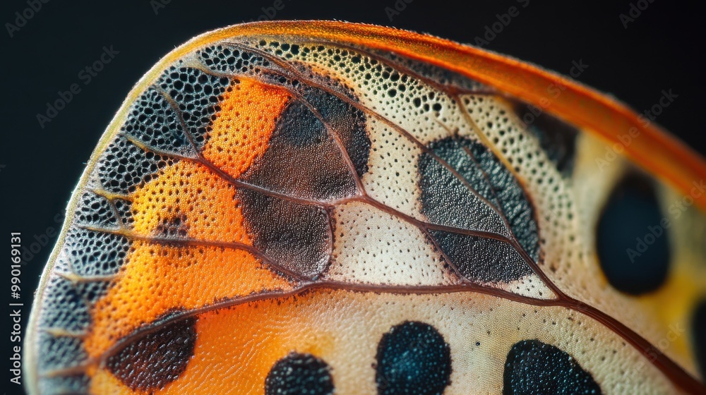Poster detailed close-up of a butterfly wing showcasing vibrant colors and intricate patterns taken in a na