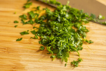 Chopped Parsley on a Cutting Board Close-Up